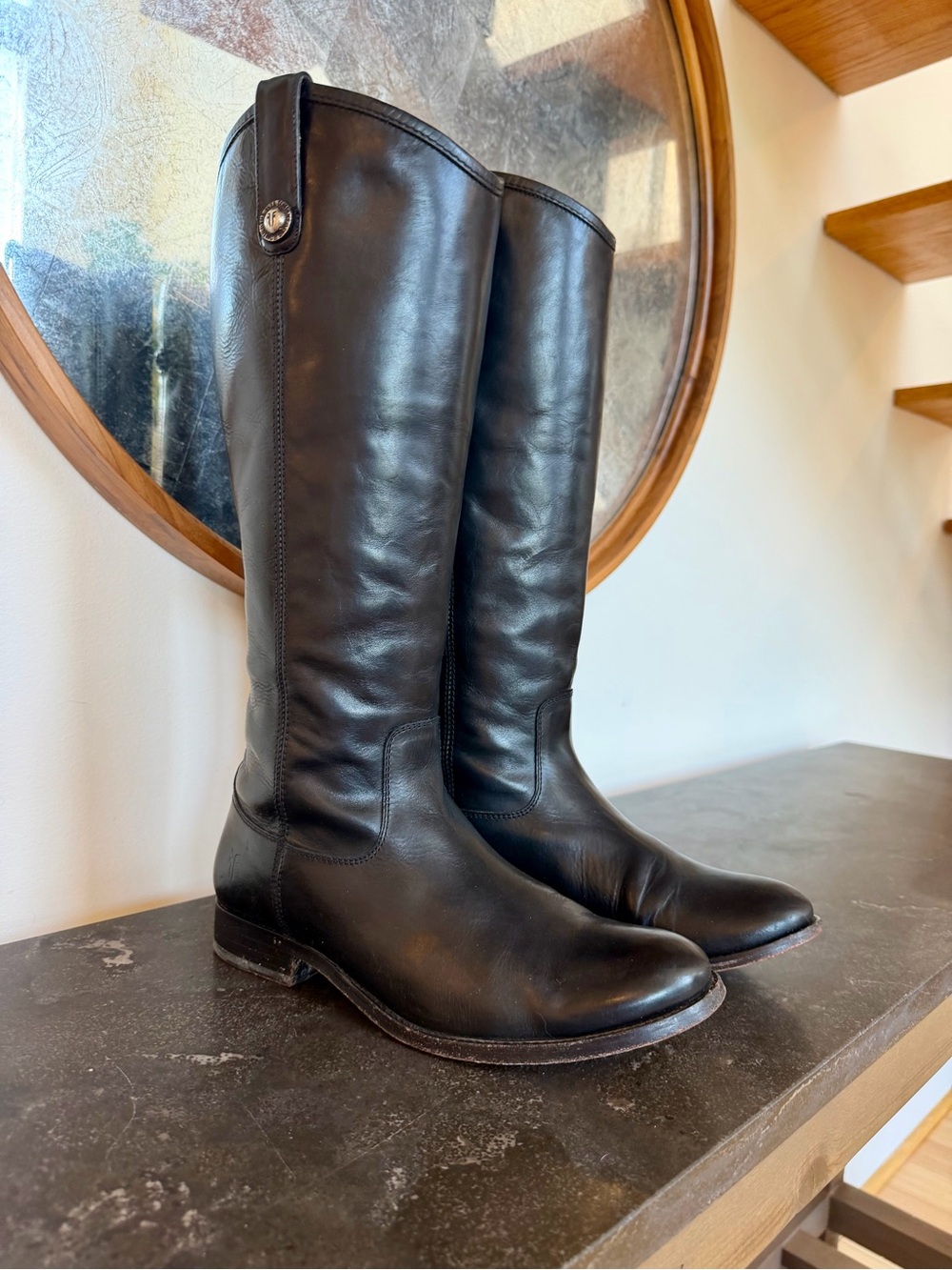 🔥 Frye Black Leather Melissa Button Tall Riding Boots 8.5B 🐎✨